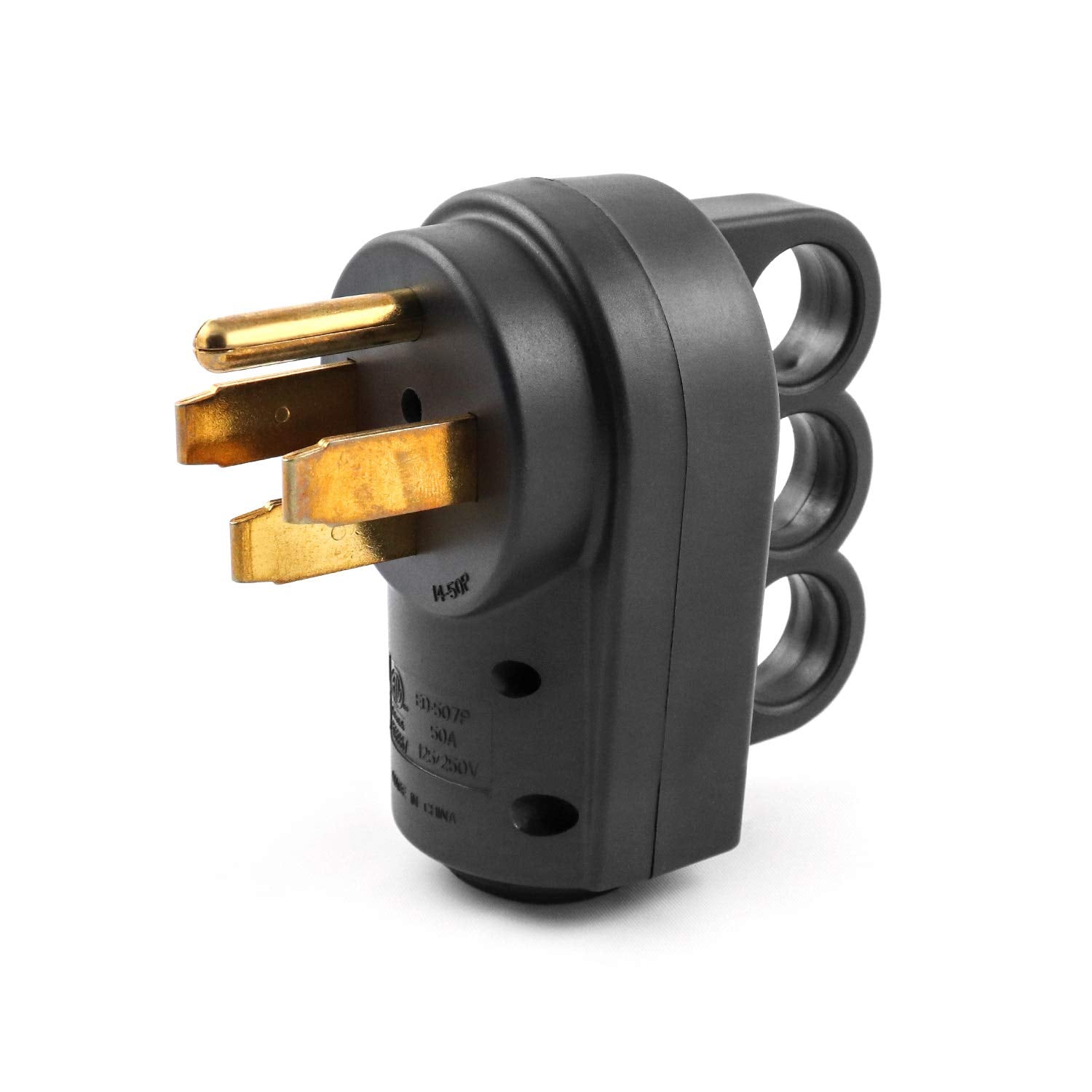 QWORK Nema 14-50P - Enchufe de repuesto para caravana macho de 50 amperios, 125/250 V con mango para remolque de caravana