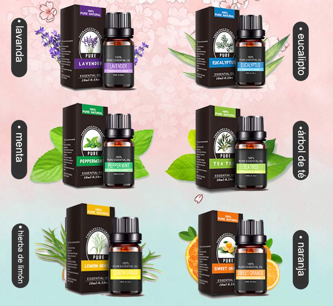 E T EASYTAO | Difusor de Aceite Esencial, con 6 Botellas de Aceites,Hacer Velas Aromaticas Y Jabón, Vapor Silencioso Ajustable, Humidificador Ultrasónico 500ml de 7 Colores para Relajar (con Esencias)