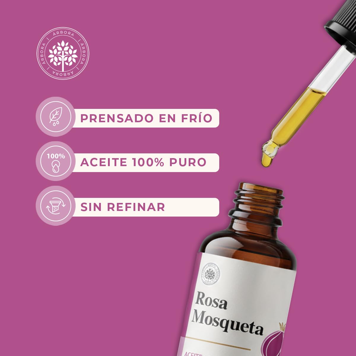 Árbora Aceite de Rosa Mosqueta puro anti-edad atenúa estrías y cicatrices