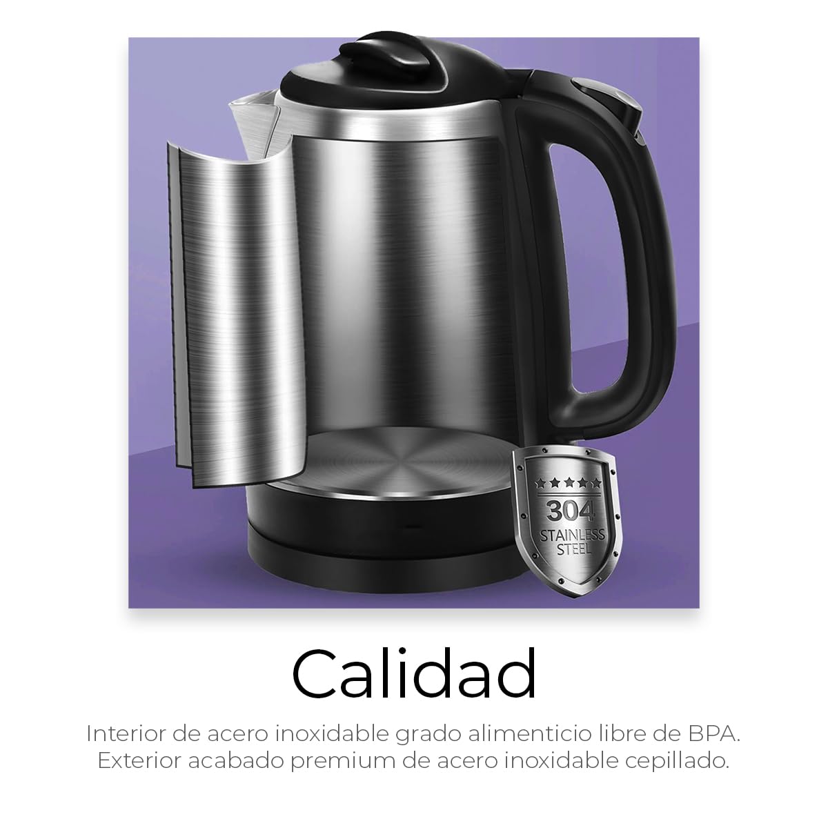 Tetera Eléctrica RagaBasics Acero Inoxidable Apagado Automático 900W 1.8 Litros