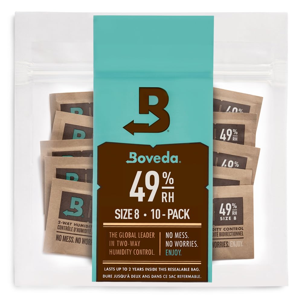 Boveda - Bolsitas para empaquetar y almacenar productos sensibles a la humedad | Control doble de la humedad - 49% HR | Tamaño 8 para un máximo de 30 g | Pack de 10 en bolsa hermética