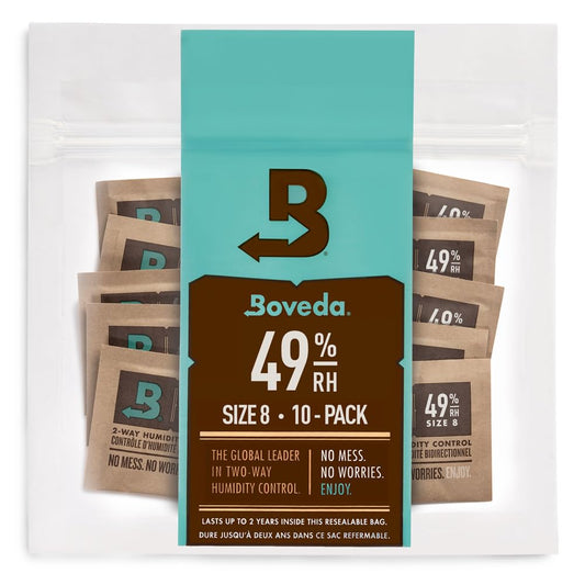 Boveda - Bolsitas para empaquetar y almacenar productos sensibles a la humedad | Control doble de la humedad - 49% HR | Tamaño 8 para un máximo de 30 g | Pack de 10 en bolsa hermética