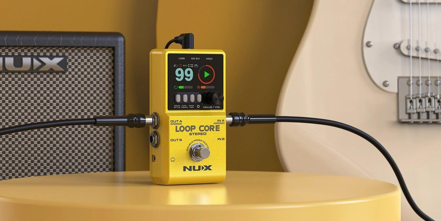 Pedal de Sonido de Guitarra NUX Loop Core Amarillo con Grabación de 6 Horas y Control MIDI