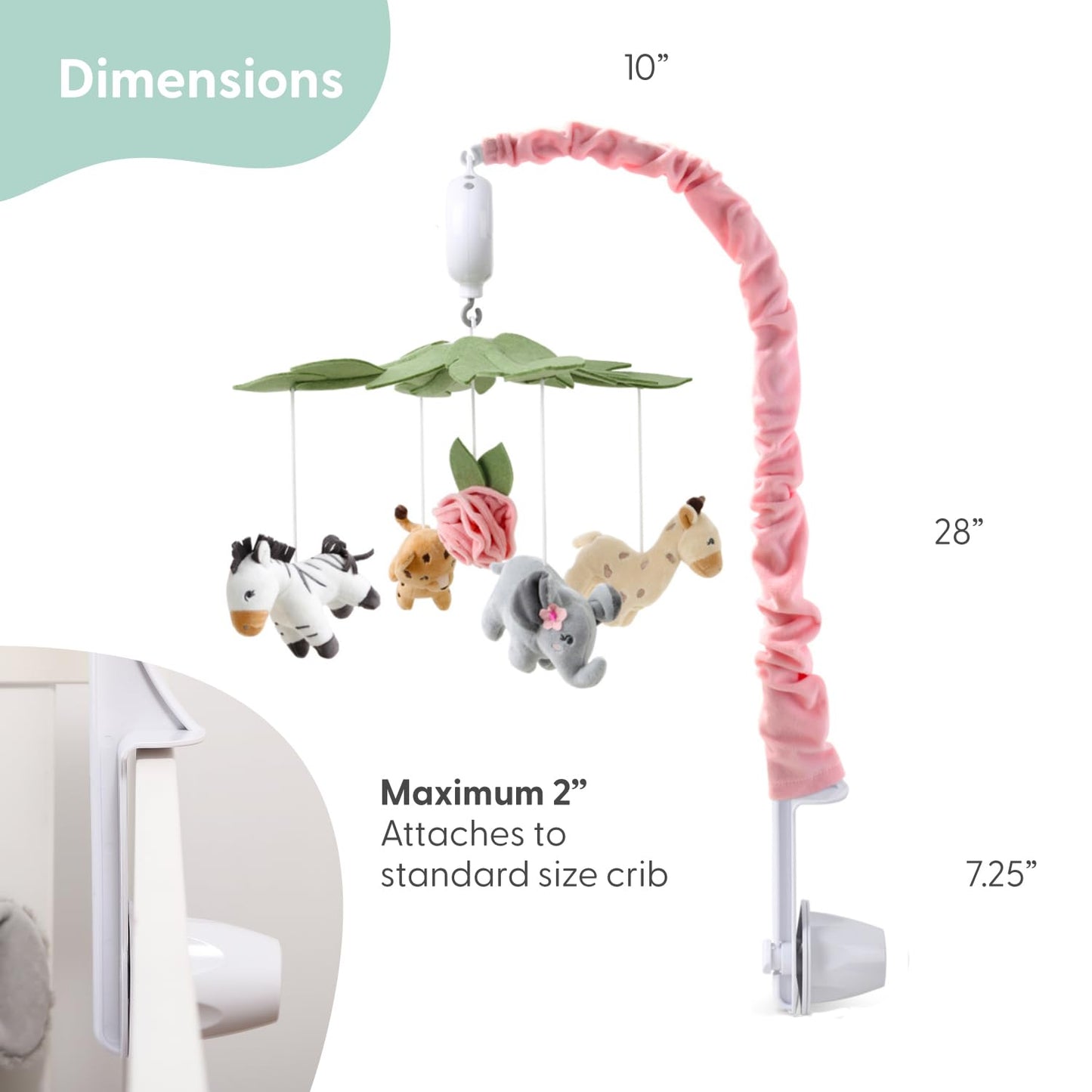 Móvil para cuna de bebé The Peanutshell para niñas - Móvil suave rosa musical para cuna con 12 canciones de cuna, lindo animal decoración de habitación para bebé de sueños salvajes