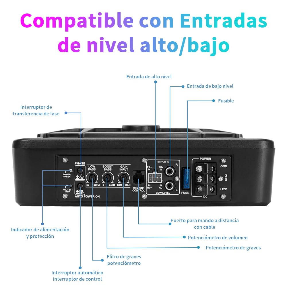 FINYQBET Subwoofer para Coche 800 W, Subwoofer Estéreo para Coche Amplificado de 10 Pulgadas con Luces de Colores Controlables por App