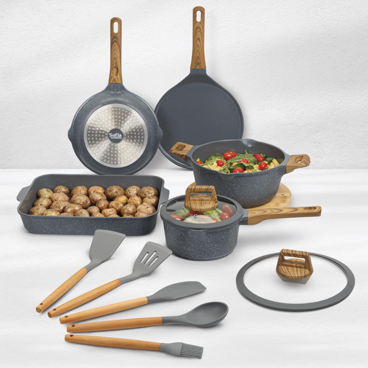 Batería De Cocina Sofia Ceramic con Utensilios de Cocina 12 Piezas