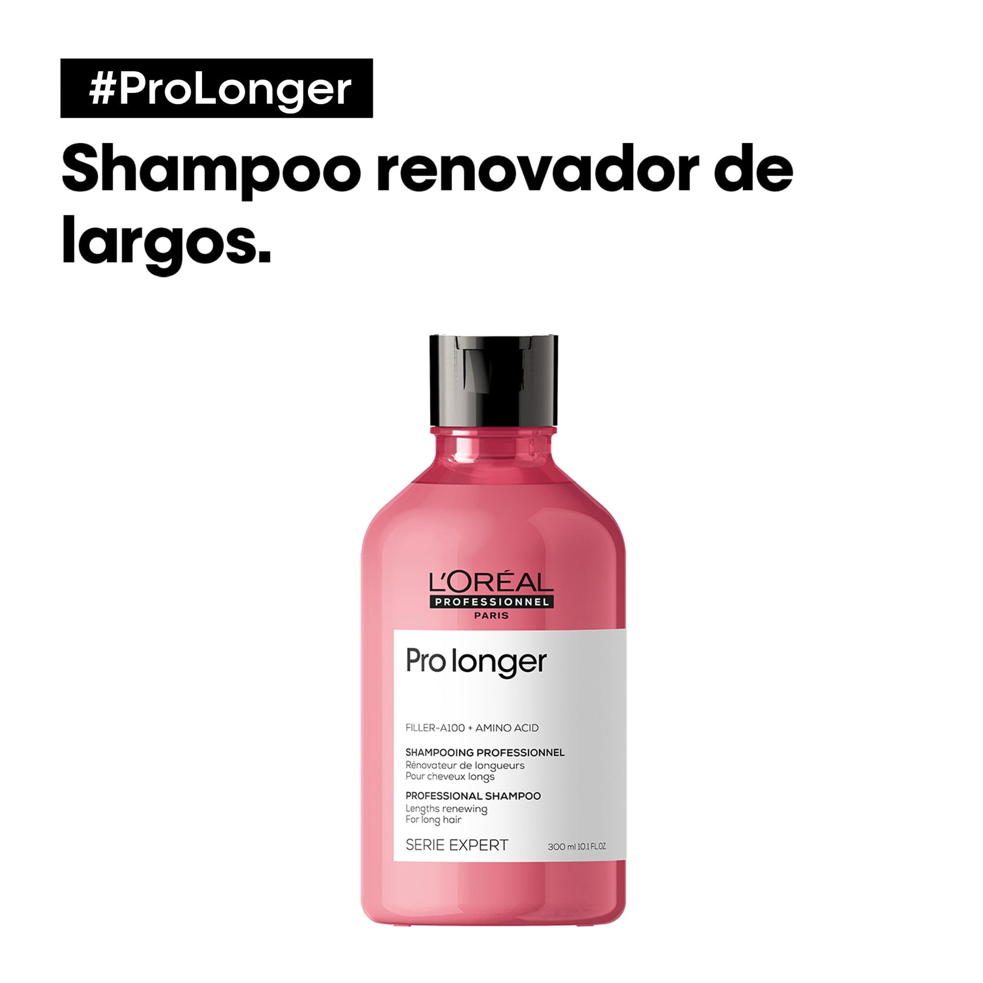 L'Oréal Professionnel Pro Longer | Shampoo| Protege de las puntas abiertas | Para cabello más largo, más sano y más grueso | Con tecnología Filler A100 + aminoácidos | Para todo tipo de cabello | 300ml