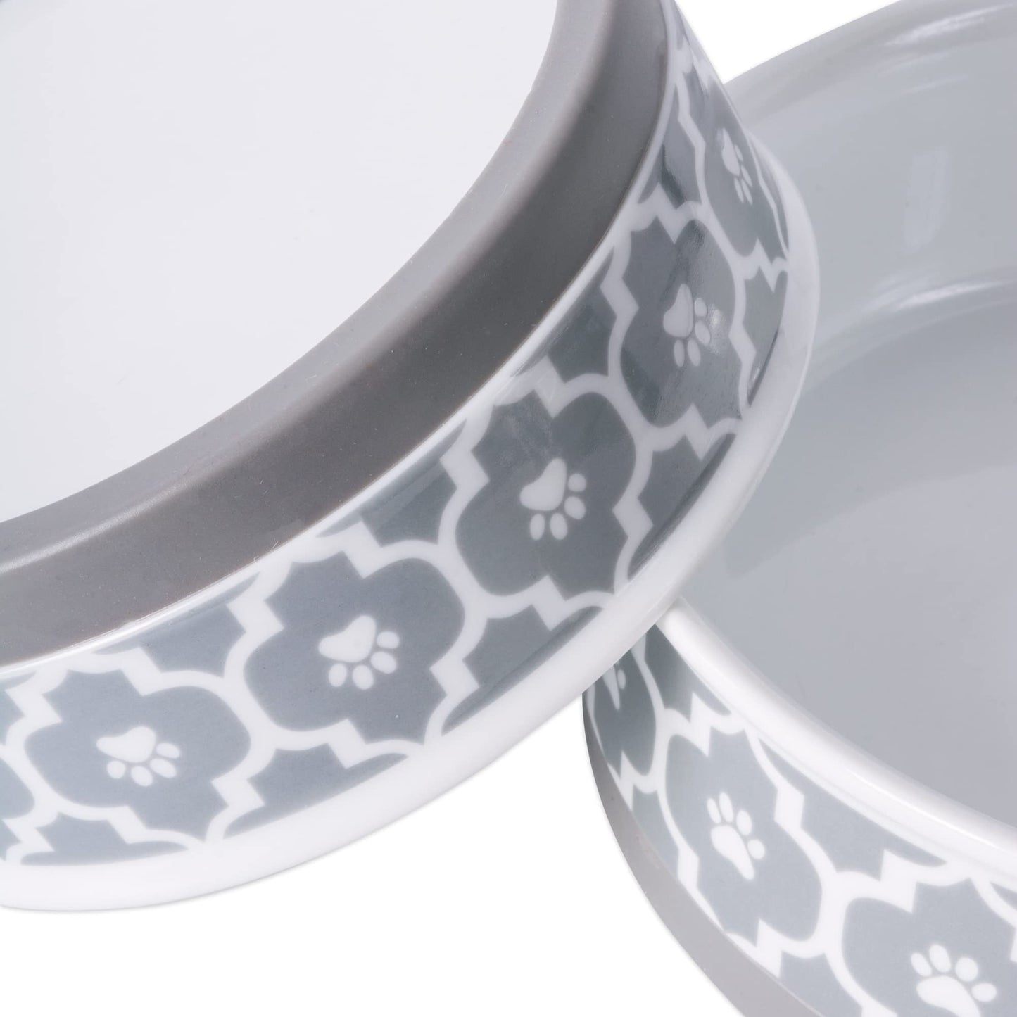 DII Bone Dry Lattice Ceramic Small Pet Bowl For Food & Water, 4.25" Dia x 2"H, With Non-Skid Silicone Rim for Dogs and Cats-Gray