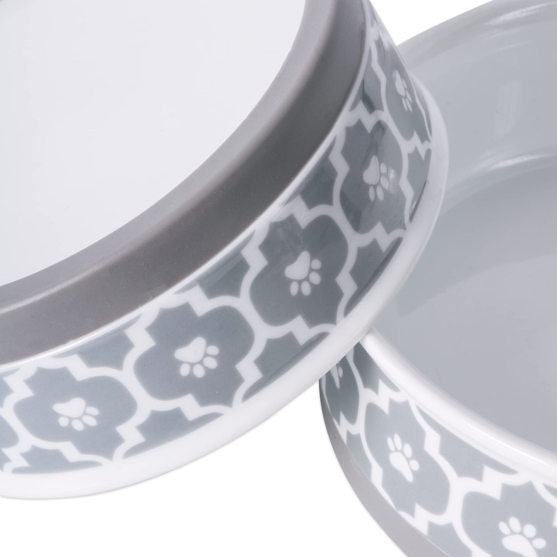DII Bone Dry Lattice Ceramic Small Pet Bowl For Food & Water, 4.25" Dia x 2"H, With Non-Skid Silicone Rim for Dogs and Cats-Gray