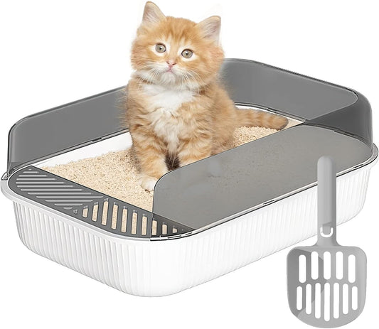 Caja de Arena para Gato, Bandeja Semicerrada para Gatos, Caja de Arena con Tapa Adecuado para Gatos Pequeños y Medianos (Blanco)