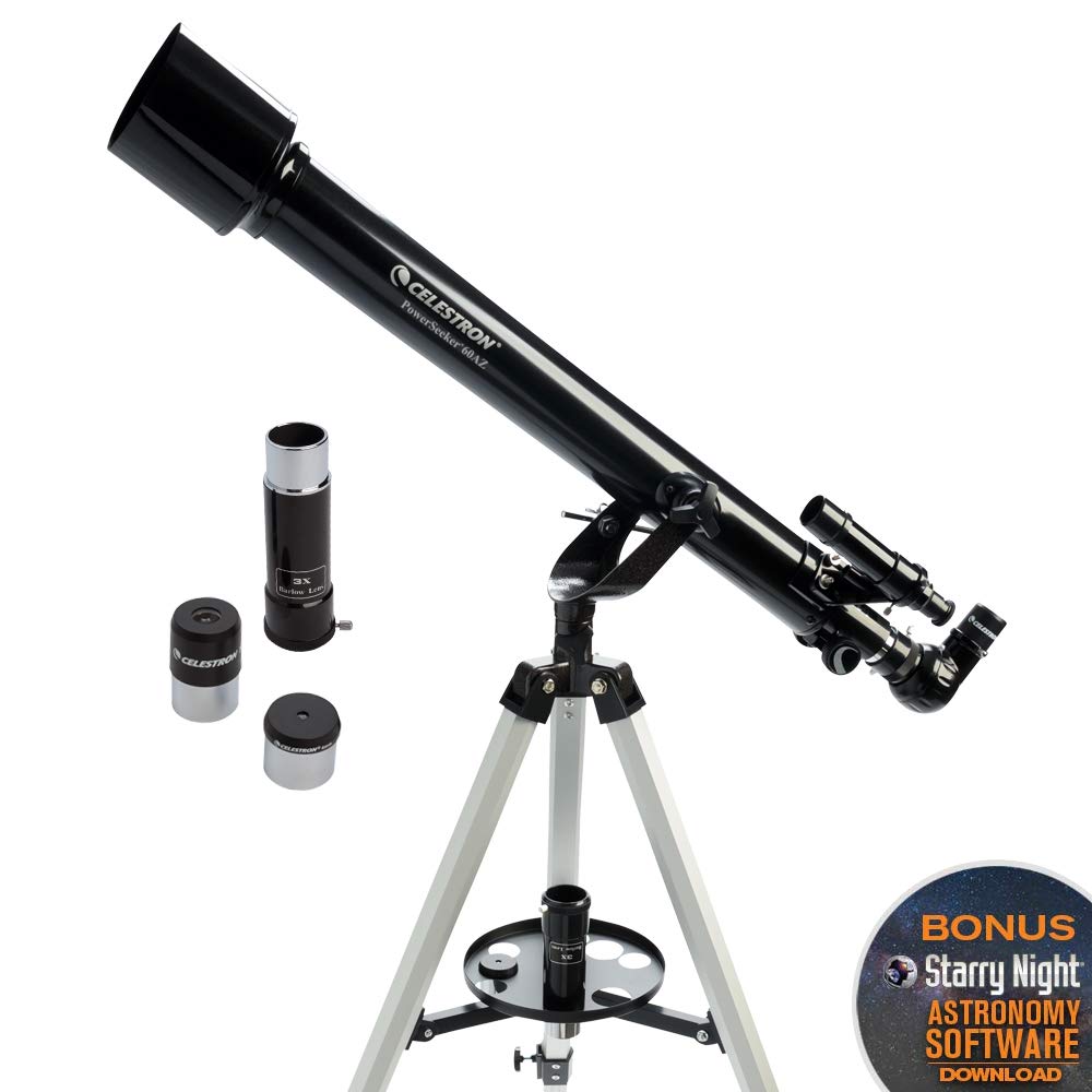 Celestron - PowerSeeker 60AZ Telescope - Manual Alt-Azimuth Telescope for Beginners - Compact and Portable - Bonus Astronomy Software Package - 60mm Aperture