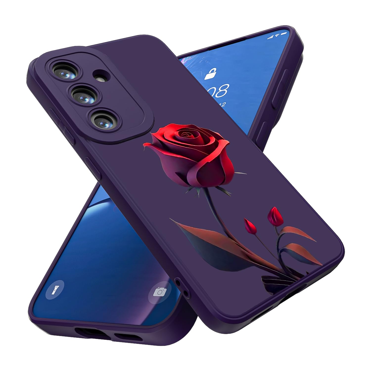 Threehao Funda para Samsung Galaxy S24 Case Uso Rudo, Ultra Delgado Flexible Silicona Púrpura Carcasa con Aesthetic Dibujos Flores, Antigolpes Anti-arañazos Protectora