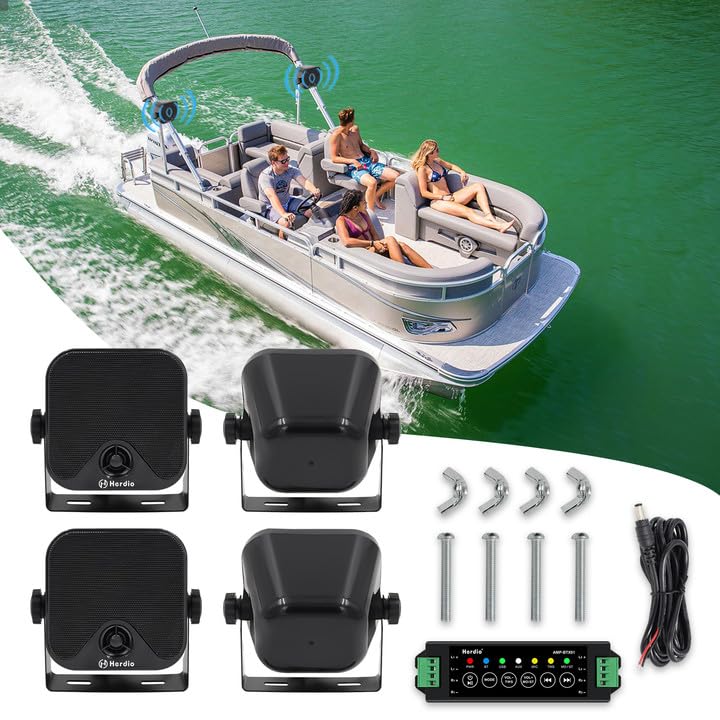 Herdio - Altavoces Bluetooth de 4 pulgadas, 240 W, impermeables, para carrito de golf, ATV, UTV, RZR, caravana, tractor, camión, jeep, patio, Powersports, 2 pares (negro)