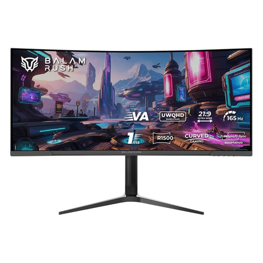 Balam Rush Monitor Gamer Curvo 34" 165hz / Extreme Earth Plus MGM34P / UWQHD R1500 / 1ms / Pip+PBP/F-Sync/G-Sync/Flicker -Free/HDR/Altura Ajustable / 2xHDMI 2.1 + 2xDP 1.4 + 3.5 mm/RGB/VESA 75mm