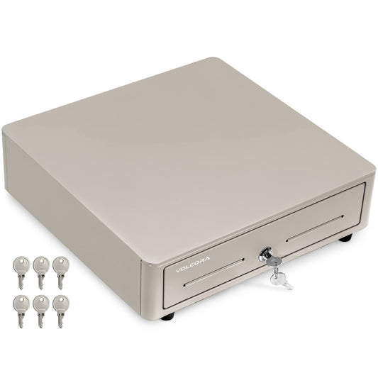 Caja Registradora Volcora Gris Esquinas Redondeadas con Charola y Cerradura