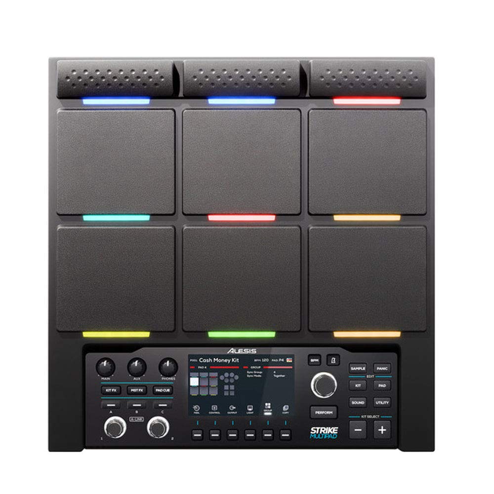 Alesis Strike Multipad - Pad de Percusión, 9 Disparadores RGB, Sampler, Looper, Tarjeta de Sonido 2 Entradas/2 Salidas, Carga de Samples USB, Pantalla