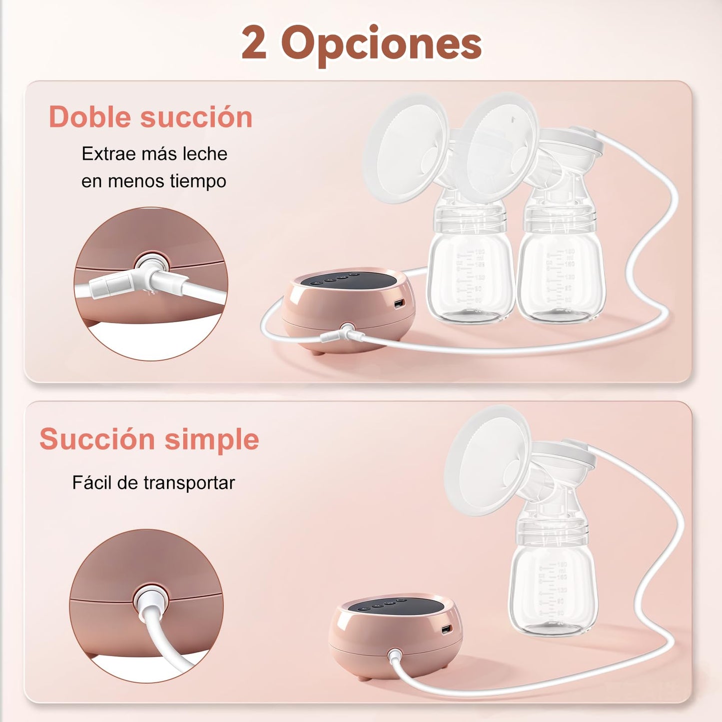 Doble Extractor de Leche Eléctrico Antirretorno, 4 Modos y 9 Niveles