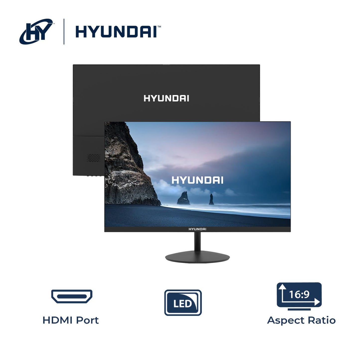 HYUNDAI HY View 22” Monitor de Oficina, VA 1920x1080p, 60Hz, OD 5 ms, Diseño Delgado, HDMI Incluido - Negro