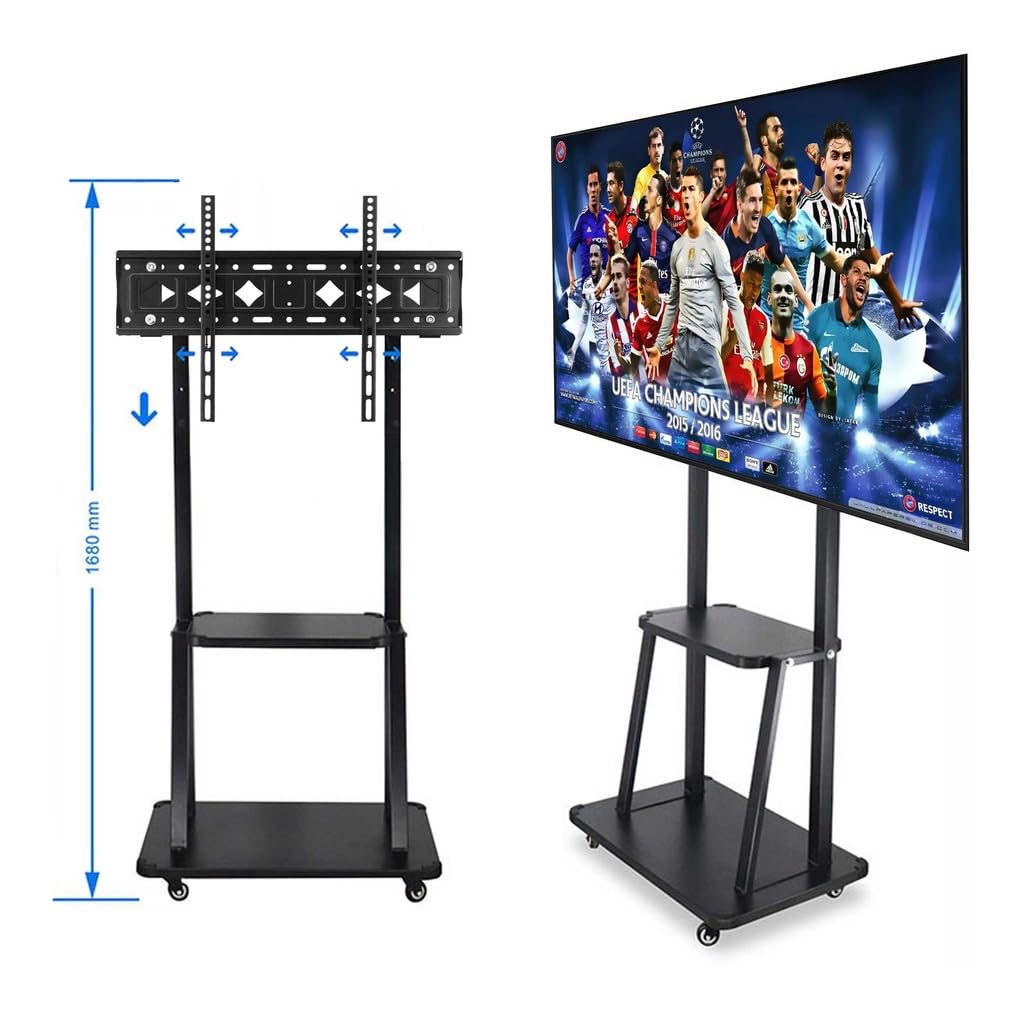 Lucky Owl Soporte de TV para Piso Carrito de 42"-85" Pulgadas Soporte de TV Grande (Y800-TVC4285) Dimensión 1.5mm Carga máxima de 50 kg VESA 600X400 Resistente Material Reforzado con rueditas.