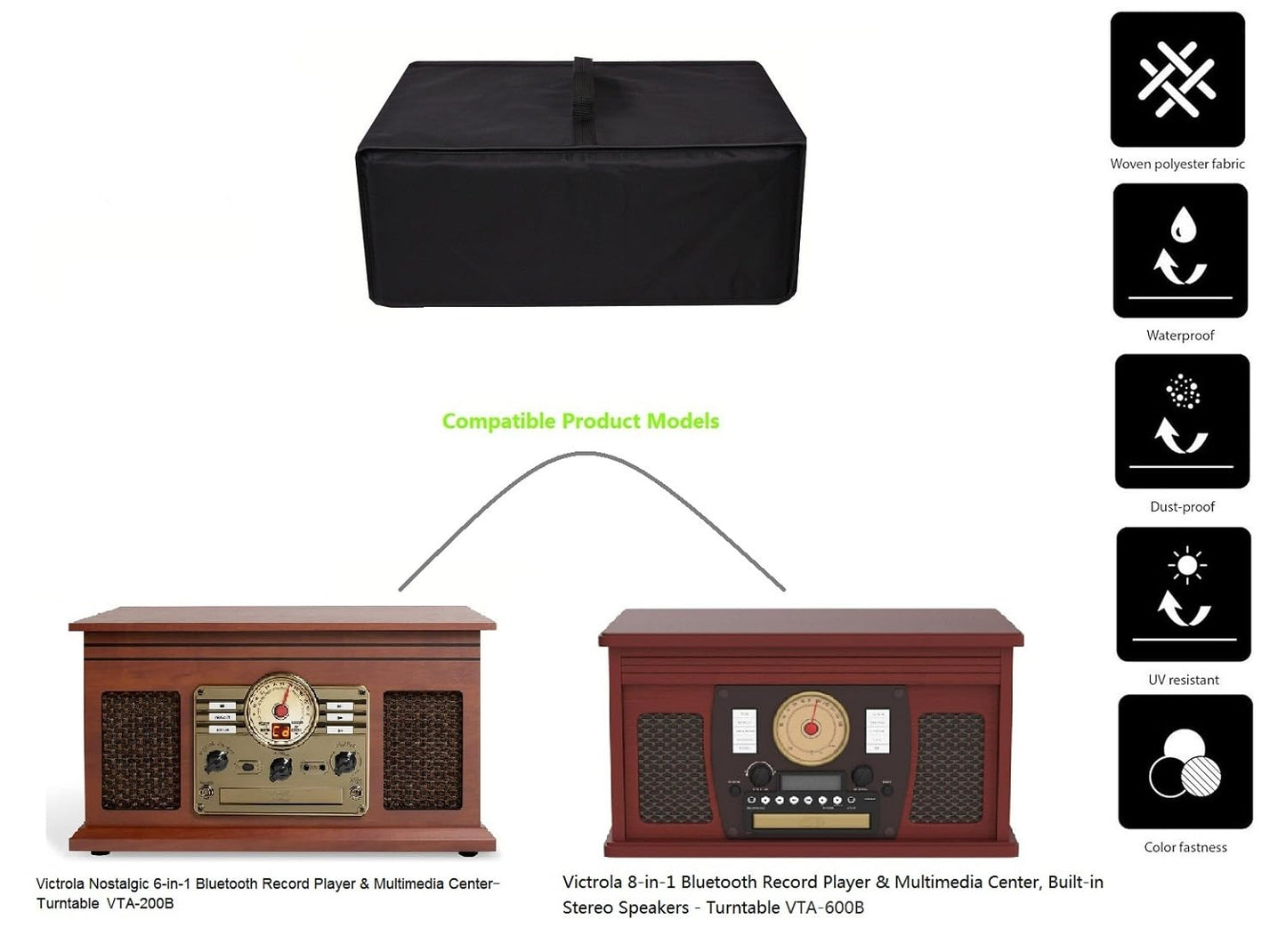 AF-WAN - Cubierta para tocadiscos para tocadiscos, impermeable, compatible con reproductor de grabación Bluetooth 6 en 1 y centro multimedia VTA-200B Series y VTA-600B, color negro