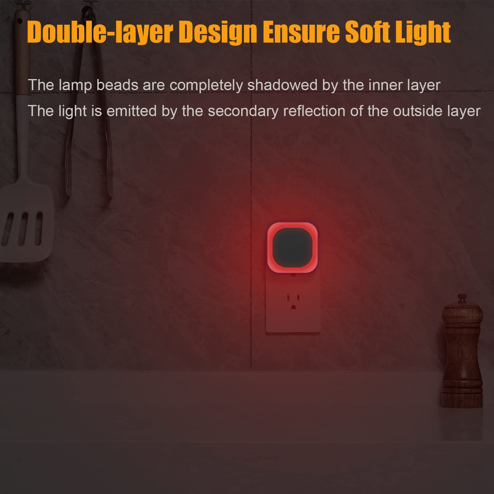 Luz Nocturna LED YUNLEX Roja con Sensor Automático y Brillo Regulable para Baño, Pasillo y Cocina