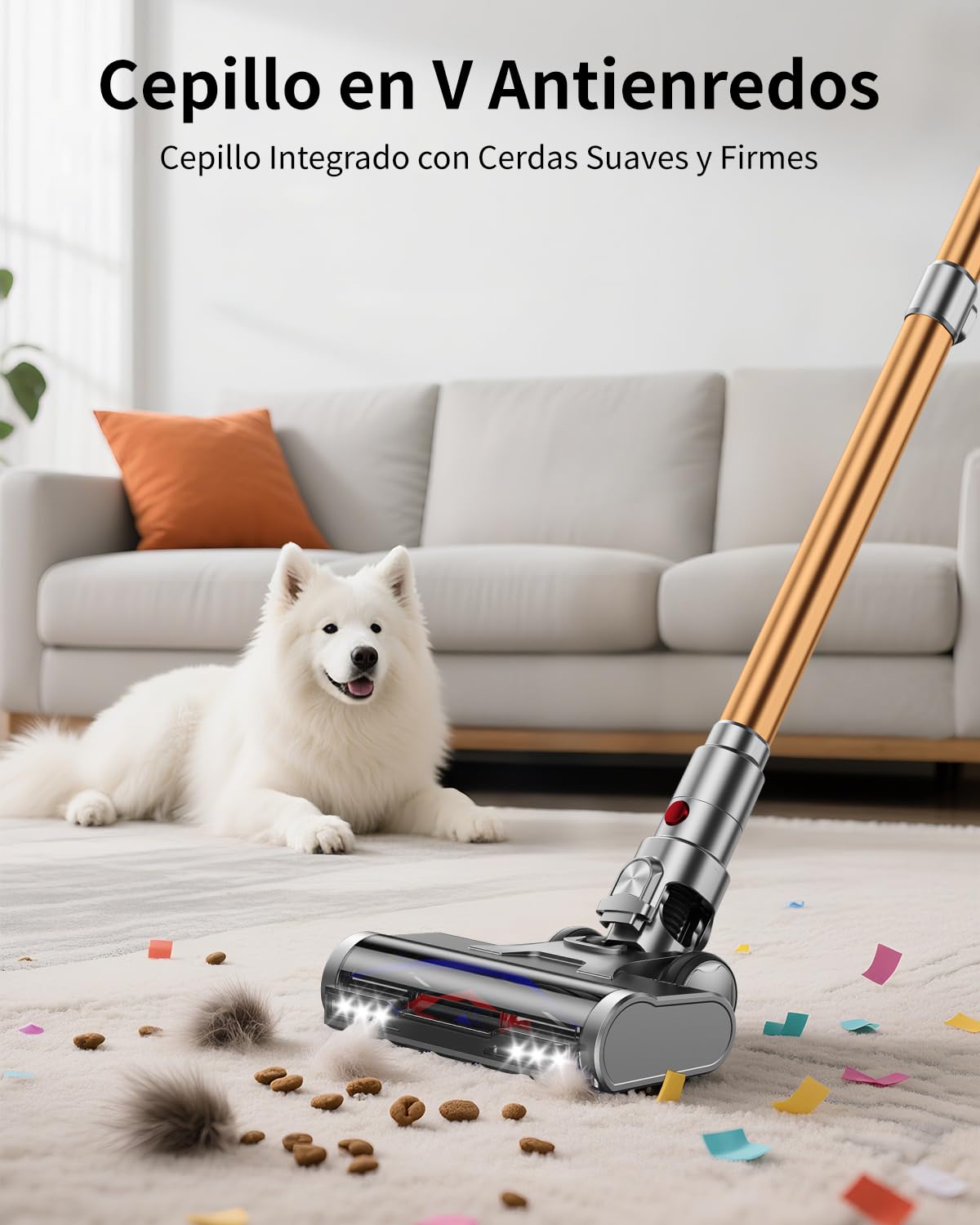 Aspiradora Inalámbrica 30000 Pa, 2 en 1 de 350W Aspiradora Vertical con Batería hasta 40 Min Ligera y Antienredos, Aspiradora de Mano para Pisos de Madera, Alfombras y Pelo de Mascota