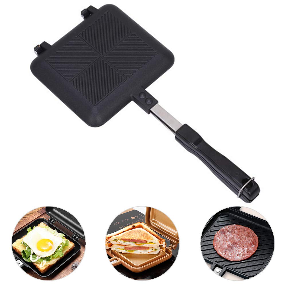 Henoot Sartén de doble cara, sándwich maker multifunción de aluminio de doble cara, sandwichera con asas, antiadherente, sartén para tostadas, cake tostadas