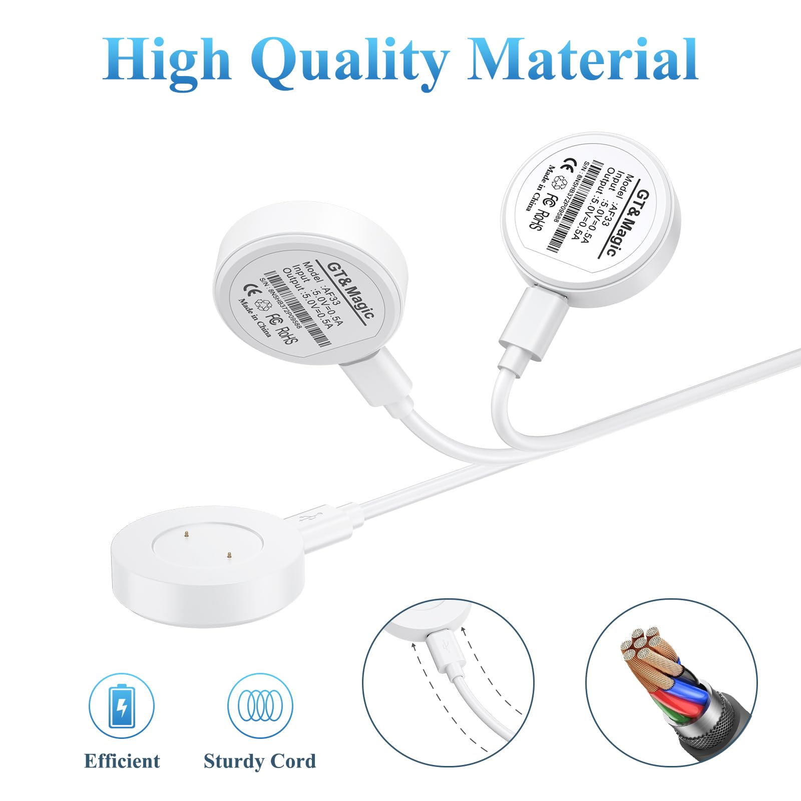 Vancle Cargador para Huawei Watch GT/GT 2/GT 2e, Honor Watch Magic/Magic 2, Honor Watch Dream, Cable de Carga USB 100CM, Blanco