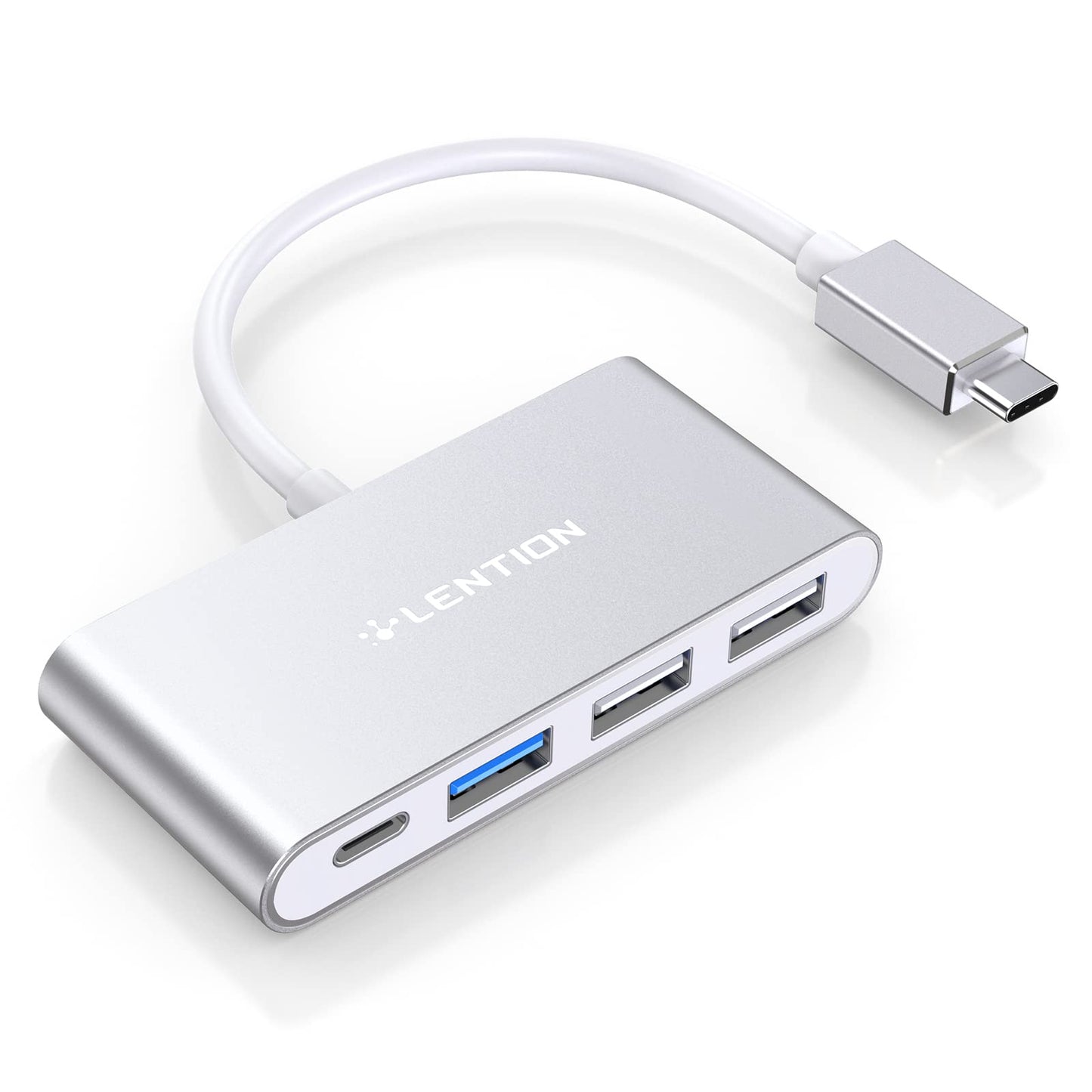LENTION Hub USB-C 4 en 1 con Tipo C, USB 3.0, USB 2.0 Compatible 2023-2016 MacBook Pro 13/14/15/16, Nuevo Mac Air/Surface, Chromebook, Más, Adaptador multipuerto de Carga y conexión (CB- C13, Plata)