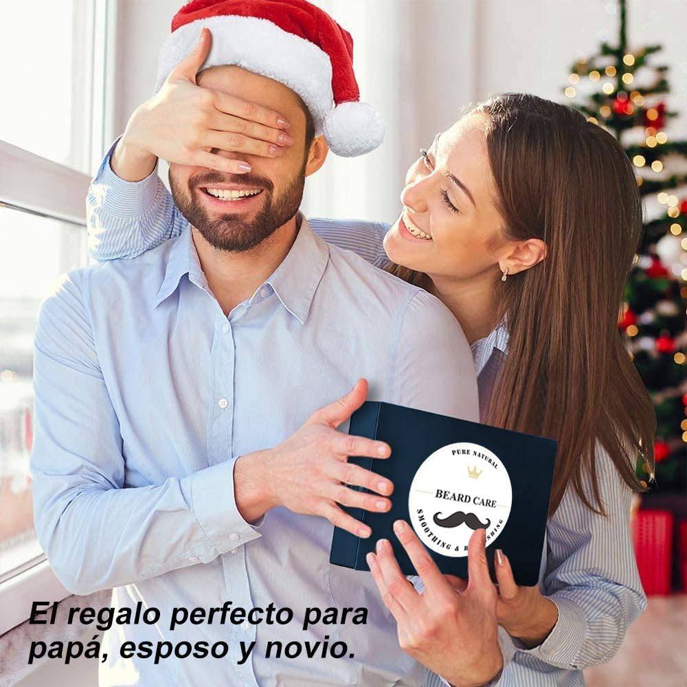 Kit Completo de Cuidado para Barba: Rodillo, Champú, Peine, Cepillo, Aceite, Bálsamo, Tijeras - Regalo Ideal para Hombres - Azul - 14 en 1