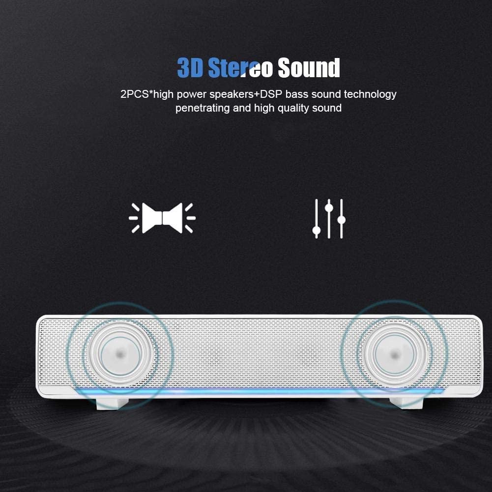 Barra de Sonido, Mini Barra de Sonido con USB y Conector de Audio de 3,5 mm Altavoz de Sonido Estéreo 3D con Luz de Respiración LED Compatible con TV, Computadora de Escritorio,