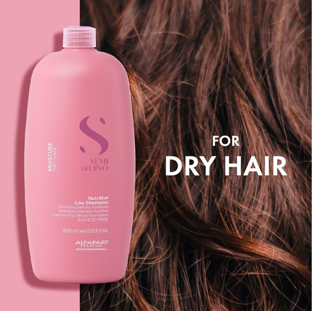 Champú Nutritivo sin sulfatos para Cabello Seco, sin Parabenos - Alfaparf Milano Semi Di Lino - 33.8 oz - Cuidado Profesional para Cabello Tratado con Color