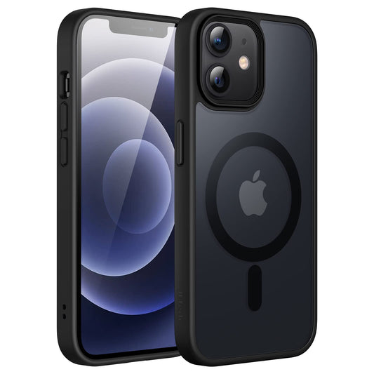 JETech Funda Magnética para iPhone 12/12 Pro 6.1 Pulgadas Compatible con MagSafe, Carcasa Translúcida Mate Trasera Fina Antigolpes (Negro)