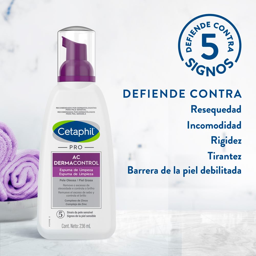 CETAPHIL PRO AC Dermacontrol 1 pz 236 ml Reduce los Niveles de Sebo Recomendada por Dermatólogos para Piel Sensible (Empaques diferentes)