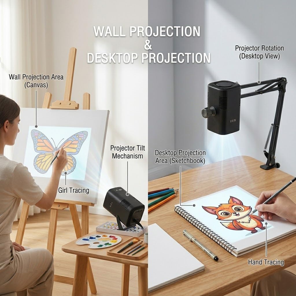 Proyector de arte para trazar, dibujo de arte inteligente, pintura de imagen, proyector óptico con soporte, lona de pared de computadora para artistas y niños