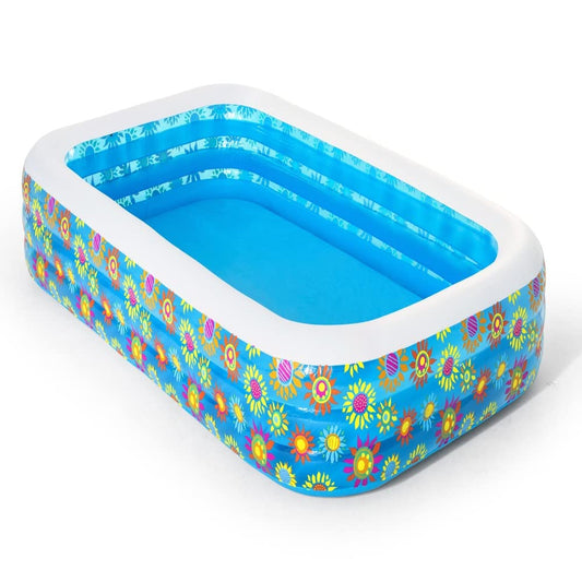 Bestway 54121 Alberca Inflable Rectangular 3.05x1.83x.56cm 3 Anillos, Multicolor