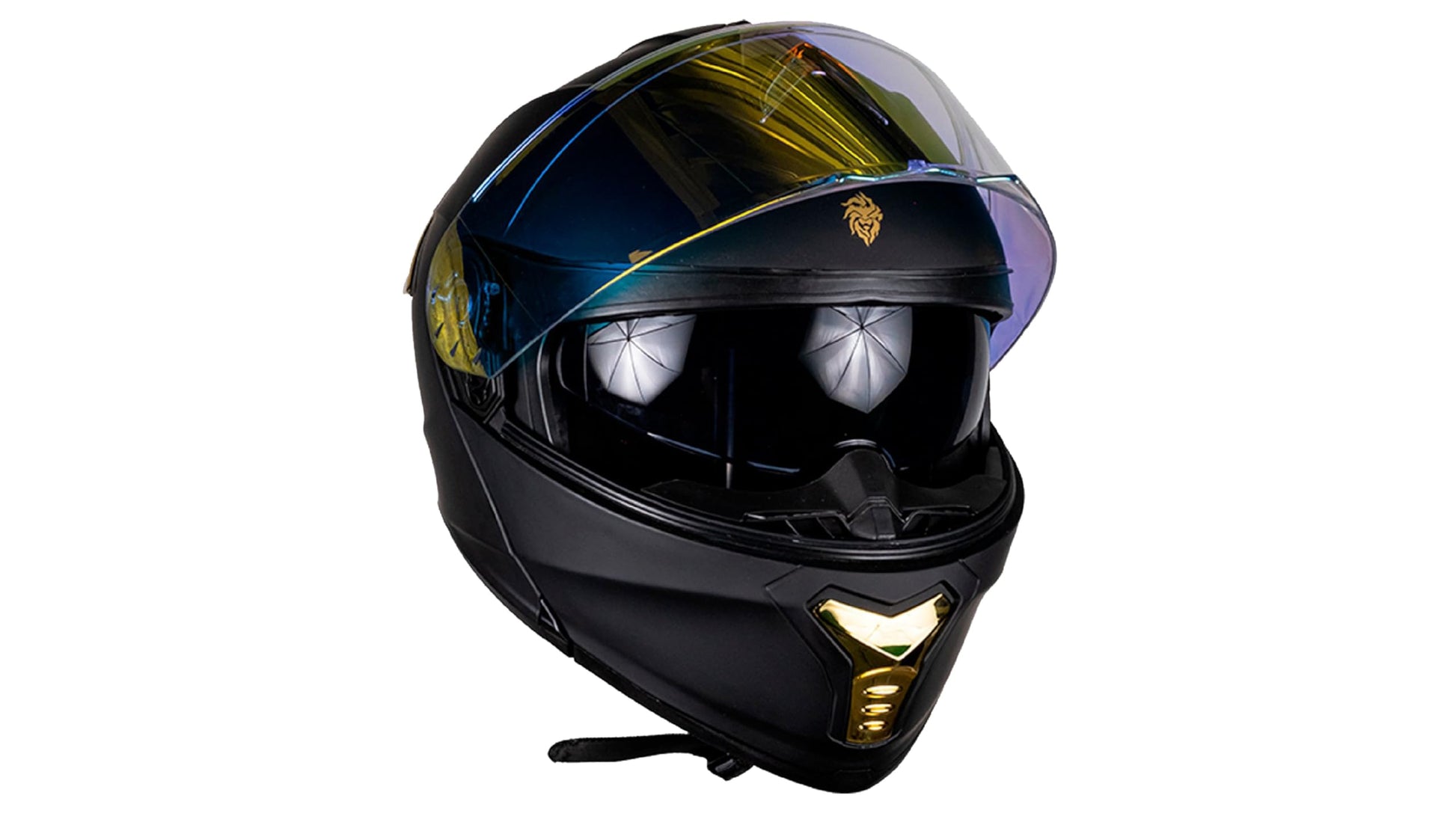 KOV Casco Thunder ABATIBLE Negro Dorado para Moto Mica Dorada Certificado Dot (M)