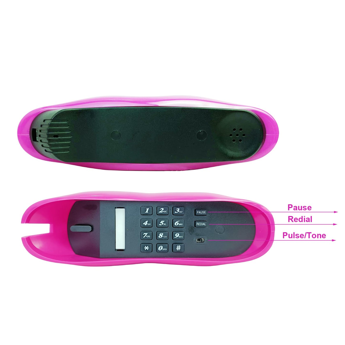 TelPal - Teléfonos fijos con cable para el hogar, divertido regalo de teléfono labial, con boca, con cable, teléfono fijo real, hogar, oficina, teléfono, decoración de muebles (rosa)