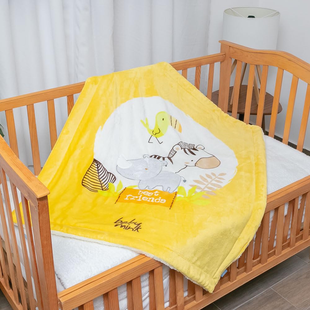 Baby Mink Edredón para Bebé con Borrega, Cobija Extra Suave y Cálida con Bordado (Amarillo)