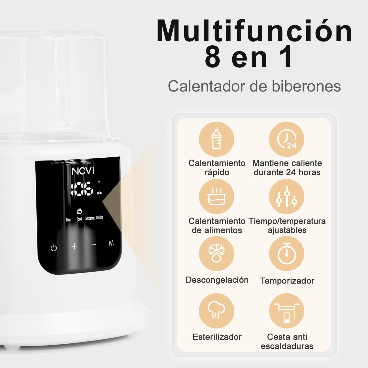 NCVI Calentador de biberones, Calentador rápido de leche para bebés, Calentamiento y deshielo de alimentos, esterilización a vapor, Multifuncional, con temporizador, apagado automático, sin BPA