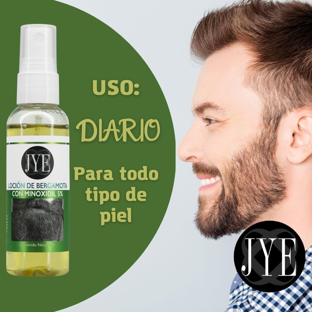 Set de Botellas JYE Bergamota Minoxidil 5% Cabello y Barba Unisex Crecimiento y Fortalecimiento