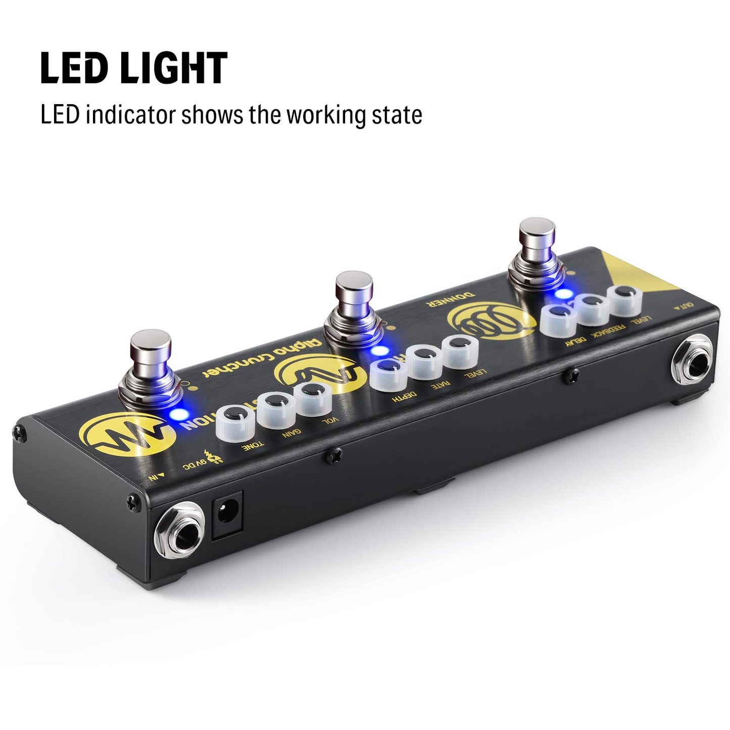 Donner Multi Pedal de efecto guitarra efectos de Cruncher 3 tipo de Alpha retardo Chorus Pedal de distorsión con adaptador