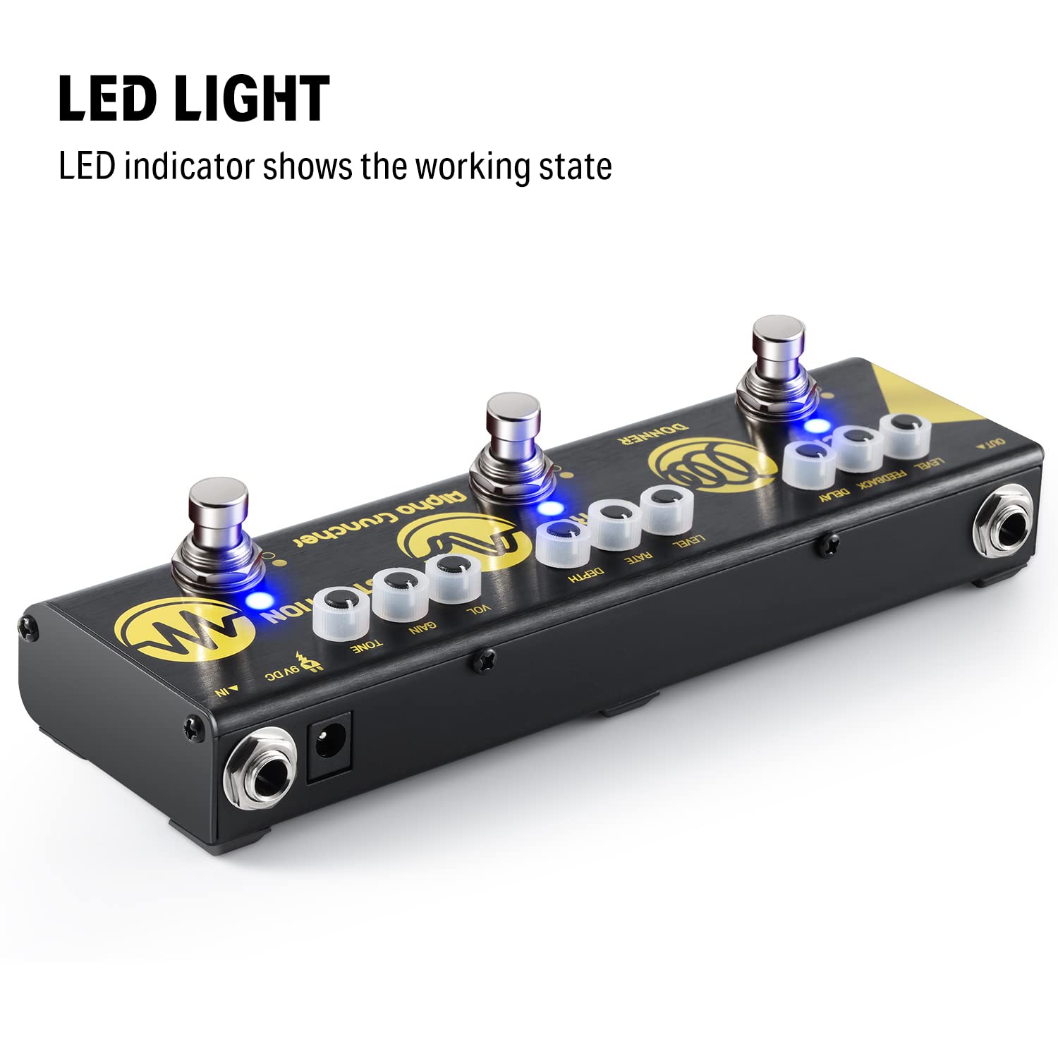 Donner Multi Pedal de efecto guitarra efectos de Cruncher 3 tipo de Alpha retardo Chorus Pedal de distorsión con adaptador