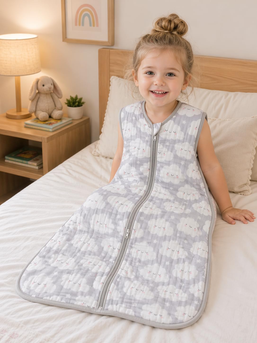 TADO MUSLIN - Saco de dormir para bebé de 2 a 4 T, manta portátil para bebé, 100% algodón orgánico, 0.5 TOG, sacos de dormir para niños pequeños, cierre de 2 vías, 4 capas, 2T, 3T, 4T, nube