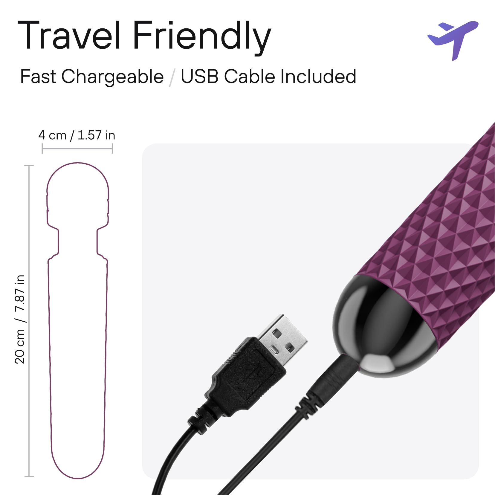 bed geek Wand Masajeador Corporal Personal Inalámbrico de Mano con Función de Memoria, Resistente al Agua, Recargable por USB, 20 Patrones de Vibración, 8 Velocidades, Silicona Suave para la Piel