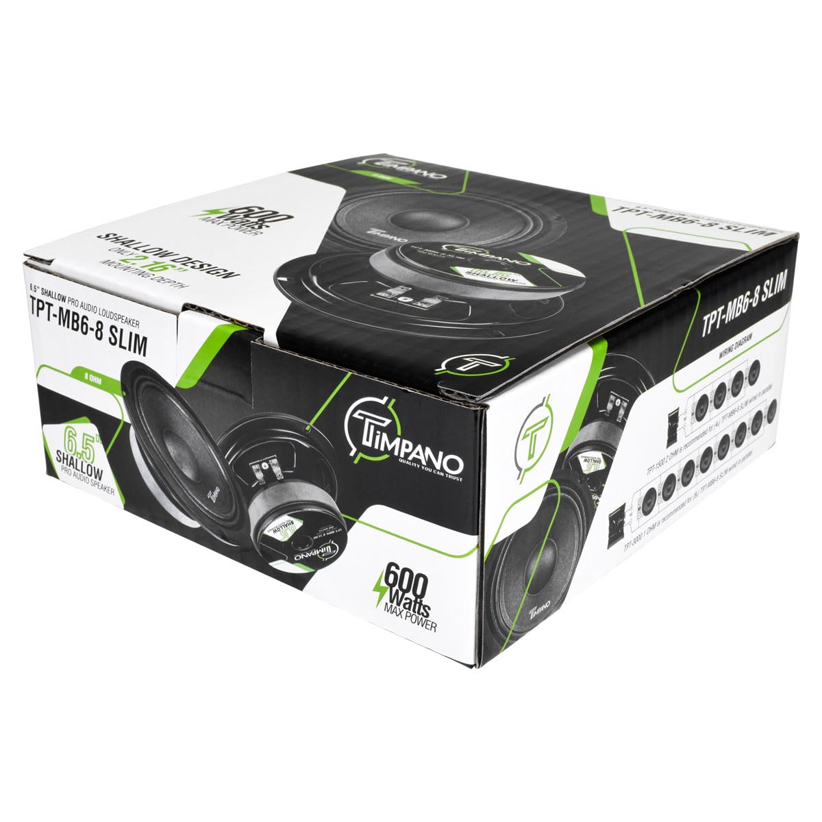 Timpano - Altavoz de audio profesional de 6.5 pulgadas de 600 vatios TPT-MB6-8 delgado perfil pequeño 8 ohmios, PRO Midbass altavoz de audio para coche compacto para puertas personalizadas (individual