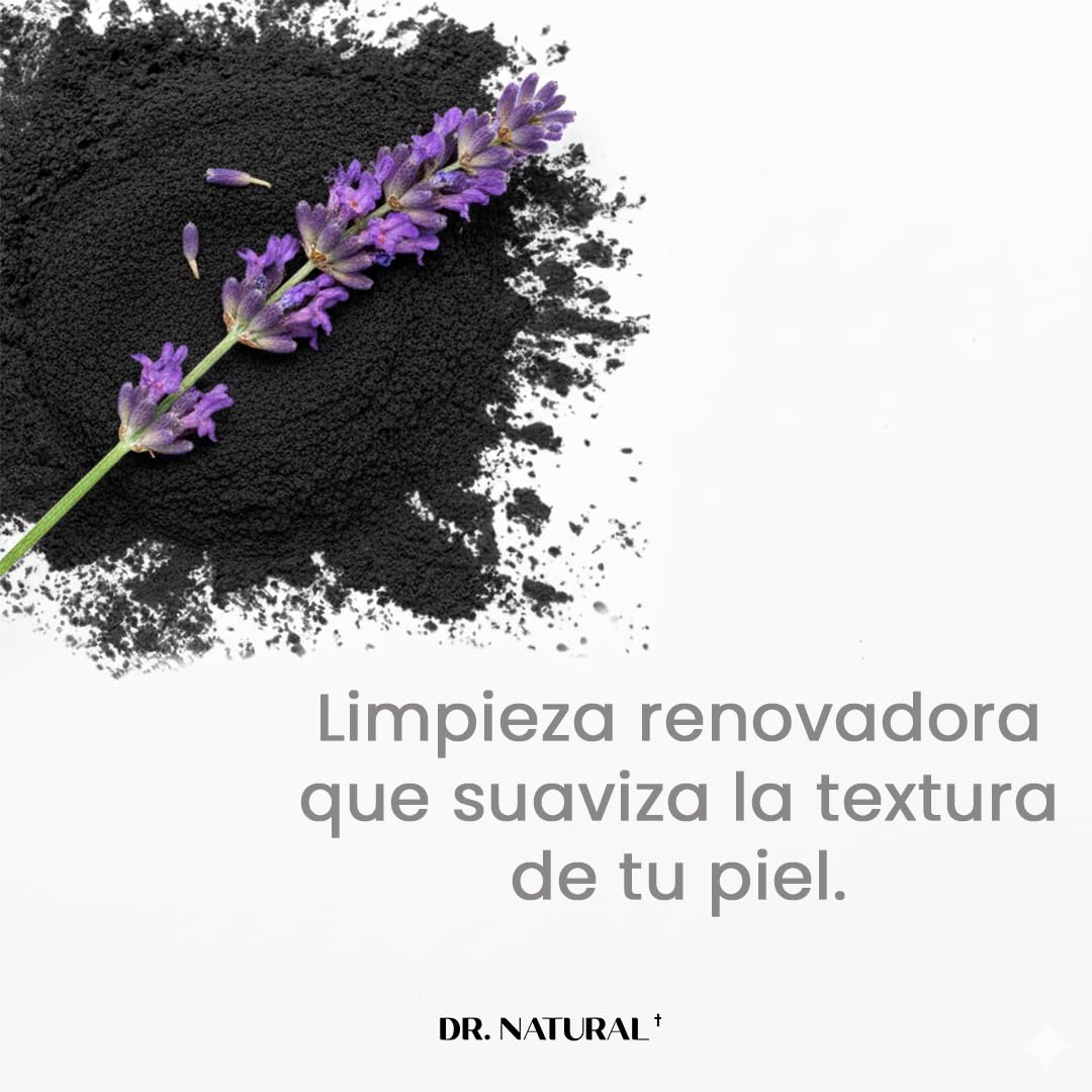Dr. Natural Jabón Liquido Facial y para Cuerpo con Carbón Activado | Exfoliante Corporal y Facial | Natural, Vegano y Orgánico | Hecho de Plantas Con Aceite de Oliva y Coco, Manteca de Karité y Romero (473 ml, Lavanda)