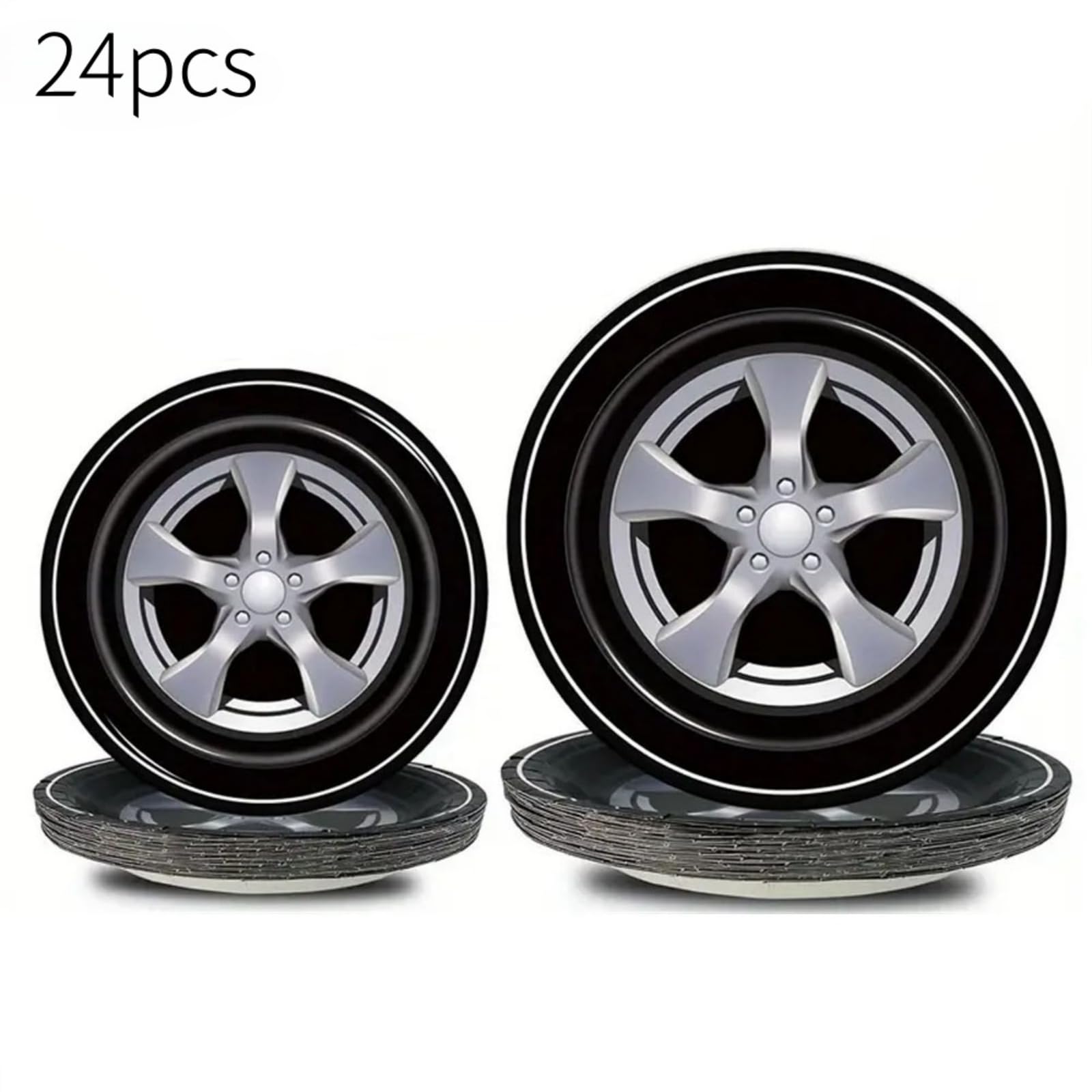 Vajilla Desechable Temática Carreras Vajilla 24 Platos con Forma de Rueda de Coche para Fiestas de Cumpleaños