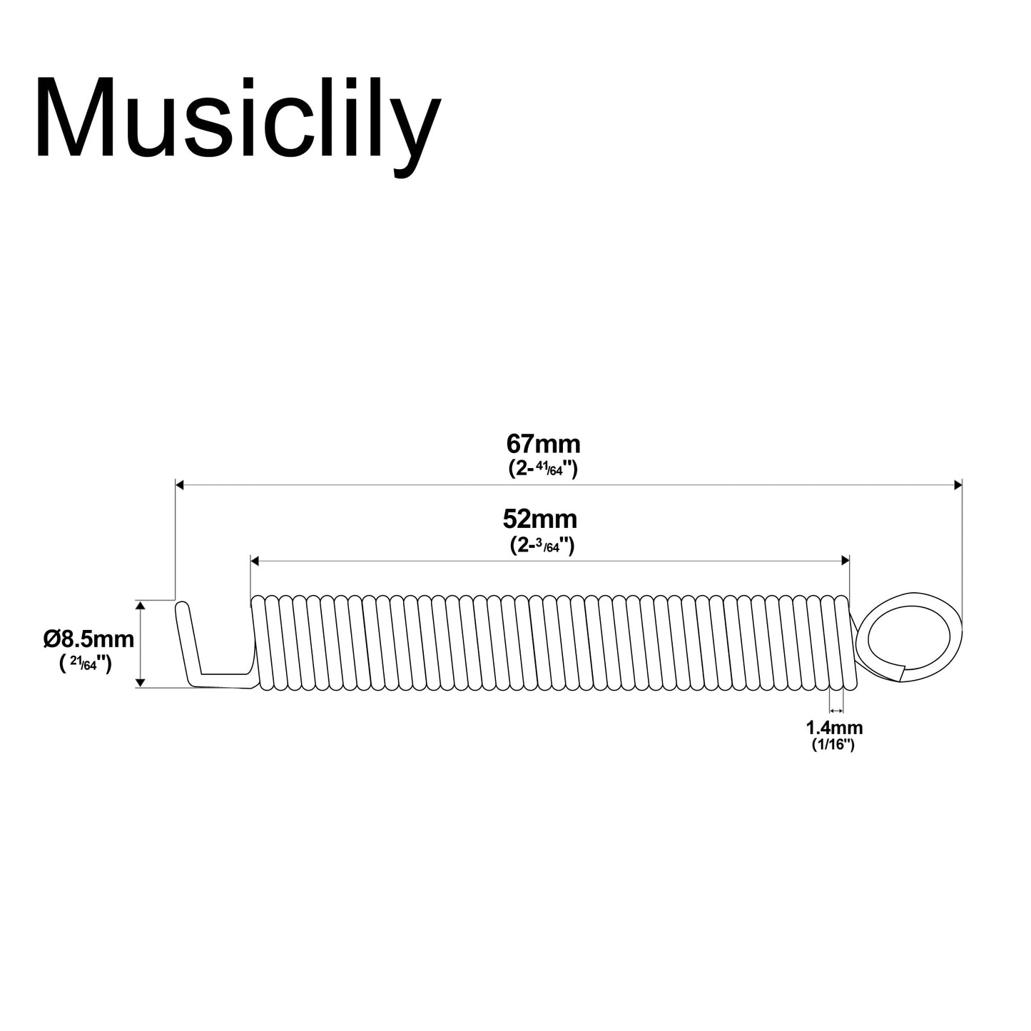 Musiclily Muelles de Trémolo para Guitarra Eléctrica FR Fender Strat ST, Níquel (Set de 3)