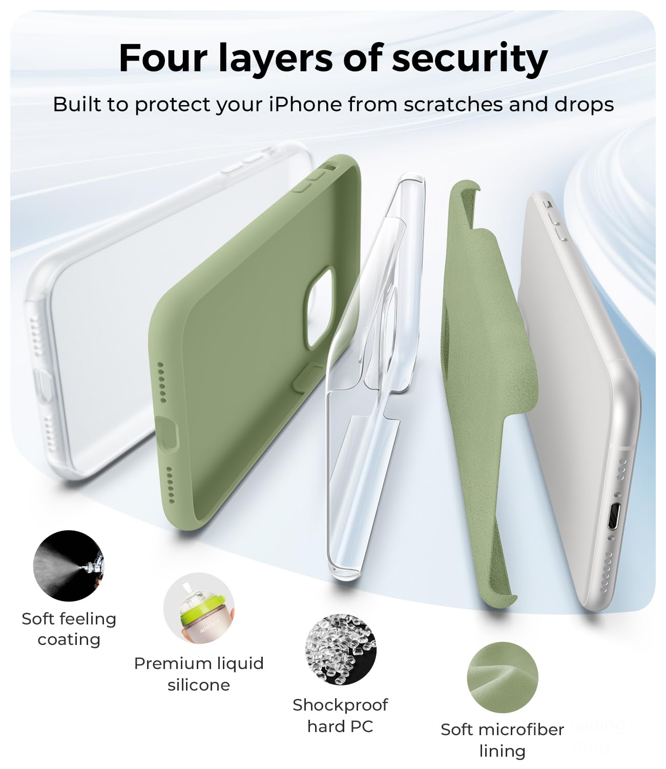 AOTESIER - Funda de silicona de grado alimentario compatible con iPhone 11, protección completa contra caídas y antiarañazos, soporte para carga inalámbrica, verde té